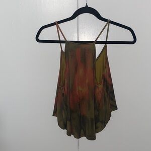 silence + noise olive green and rust brown tie-dye camisol